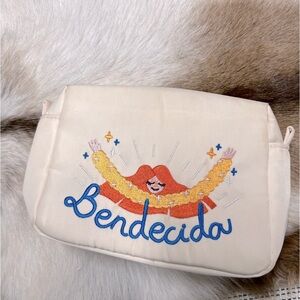 Tilde & Co Bendecida Makeup bag embroidered zipper closure cream off white